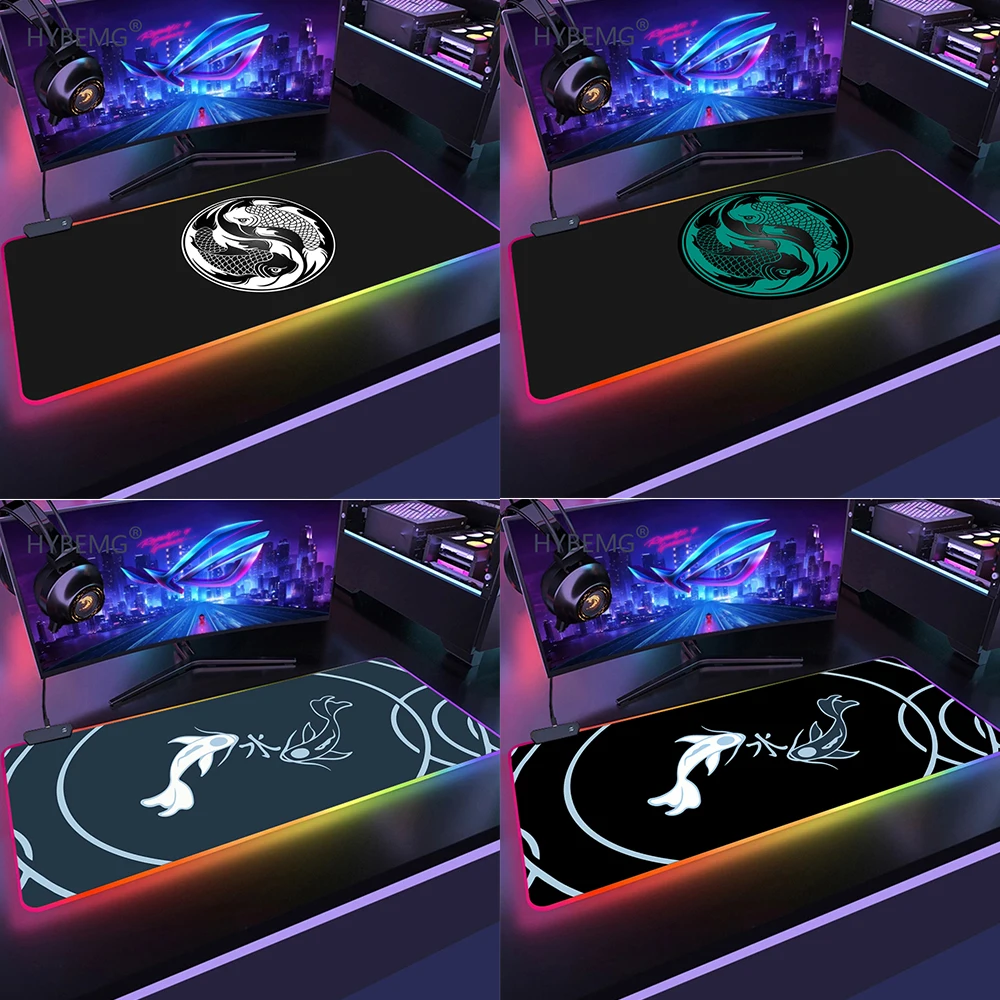 Большой коврик для мыши в китайском стиле с RGB-подсветильник и светодиодами Koi Fish, игровые аксессуары, светодиодный коврик для мыши размером 40*90 см XXL, коврик для комнаты с механической клавиатурой, Настольный коврик
