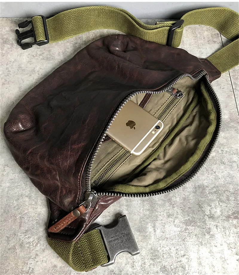 Fashion vintage genuine leather multifunctional men's chest bag casual trend natural real cowhide waist pack sports diagonal bag