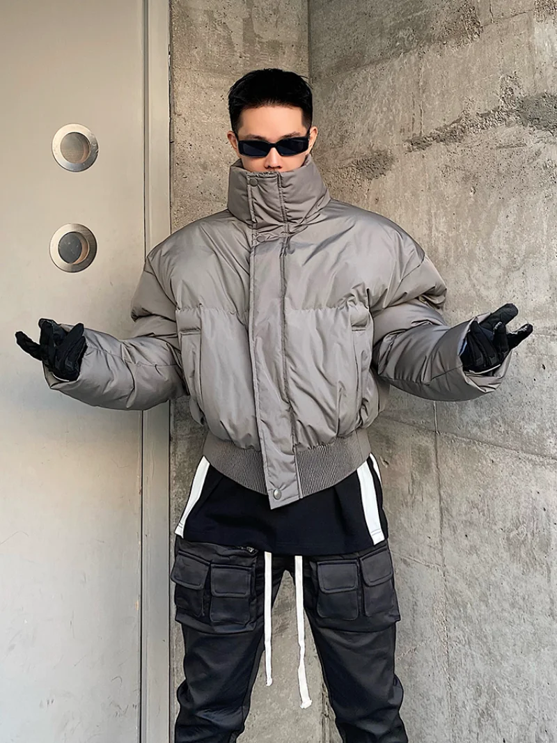 Hip Hop Bomber Parka Jacket Streetwear Mens Causal Stand Collar Loose Harajuku Winter Cotton Padded Jacket Coat Puffer Outerwear