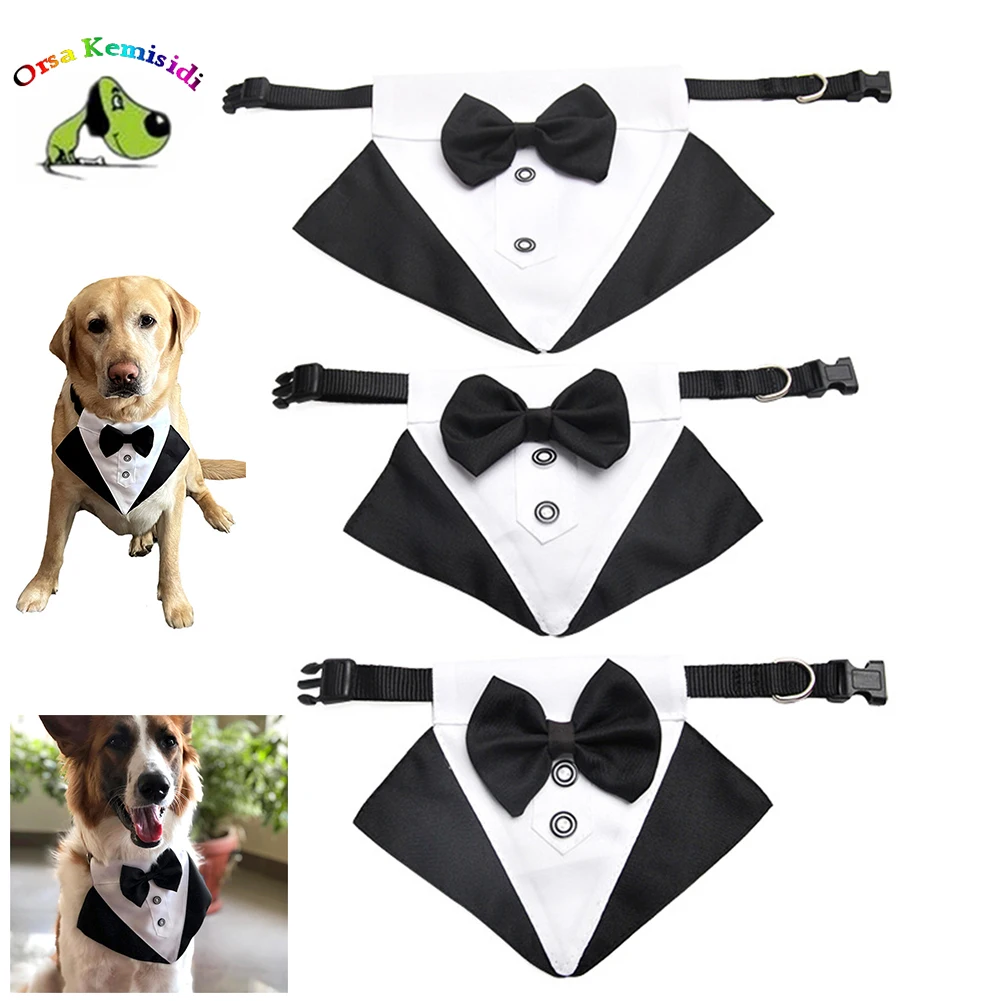 

Cat Dog Collars Triangle Bandana Wedding Neckerchief Pet Tuxedo Bow Ties Formal Costume Adjustable Puppy Neck Tie Saliva Towels