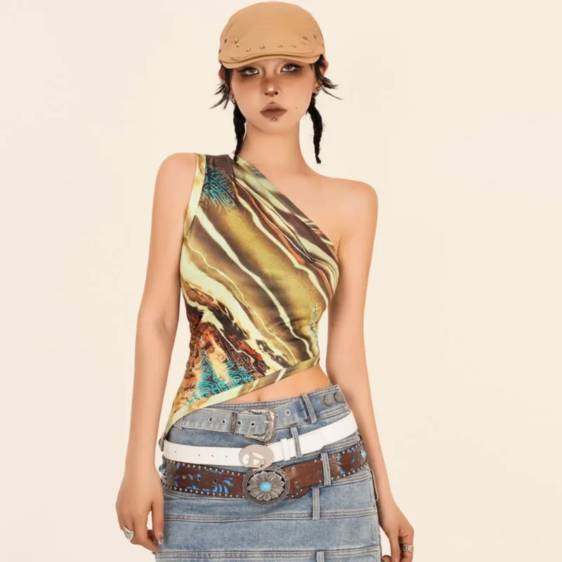 Женский необычный жилет в стиле ретро с косым плечевым ремнем