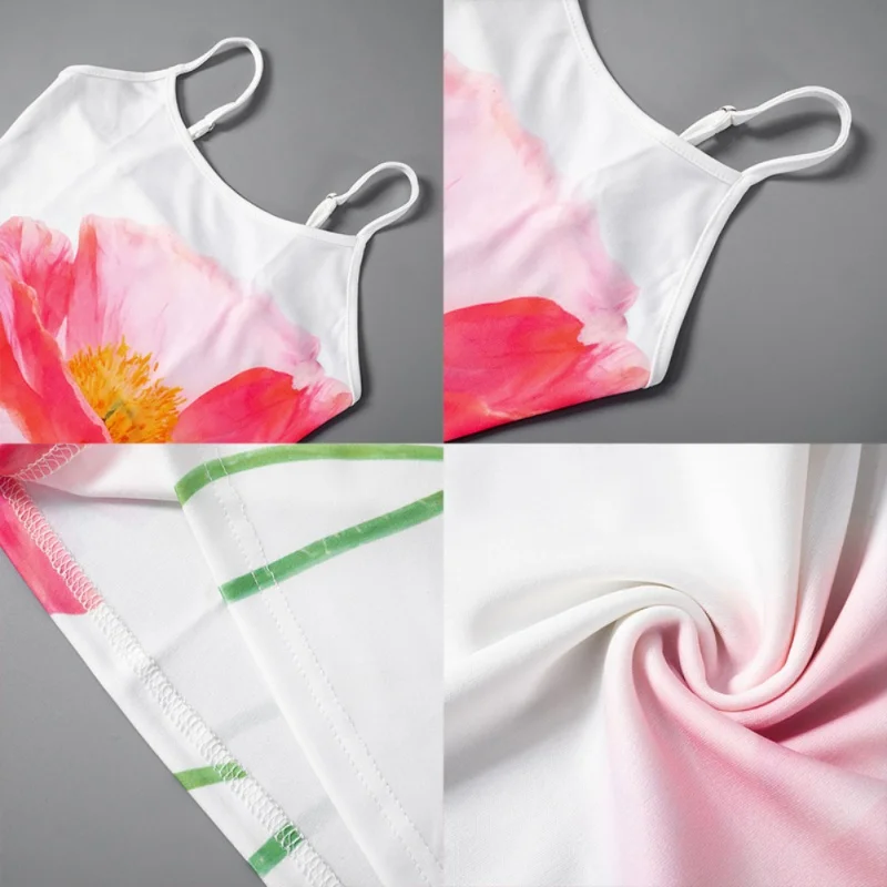 suwana letnia sukienka damska z kwiatowym nadrukiem ramiączkami typu spaghetti i odkrytymi plecami