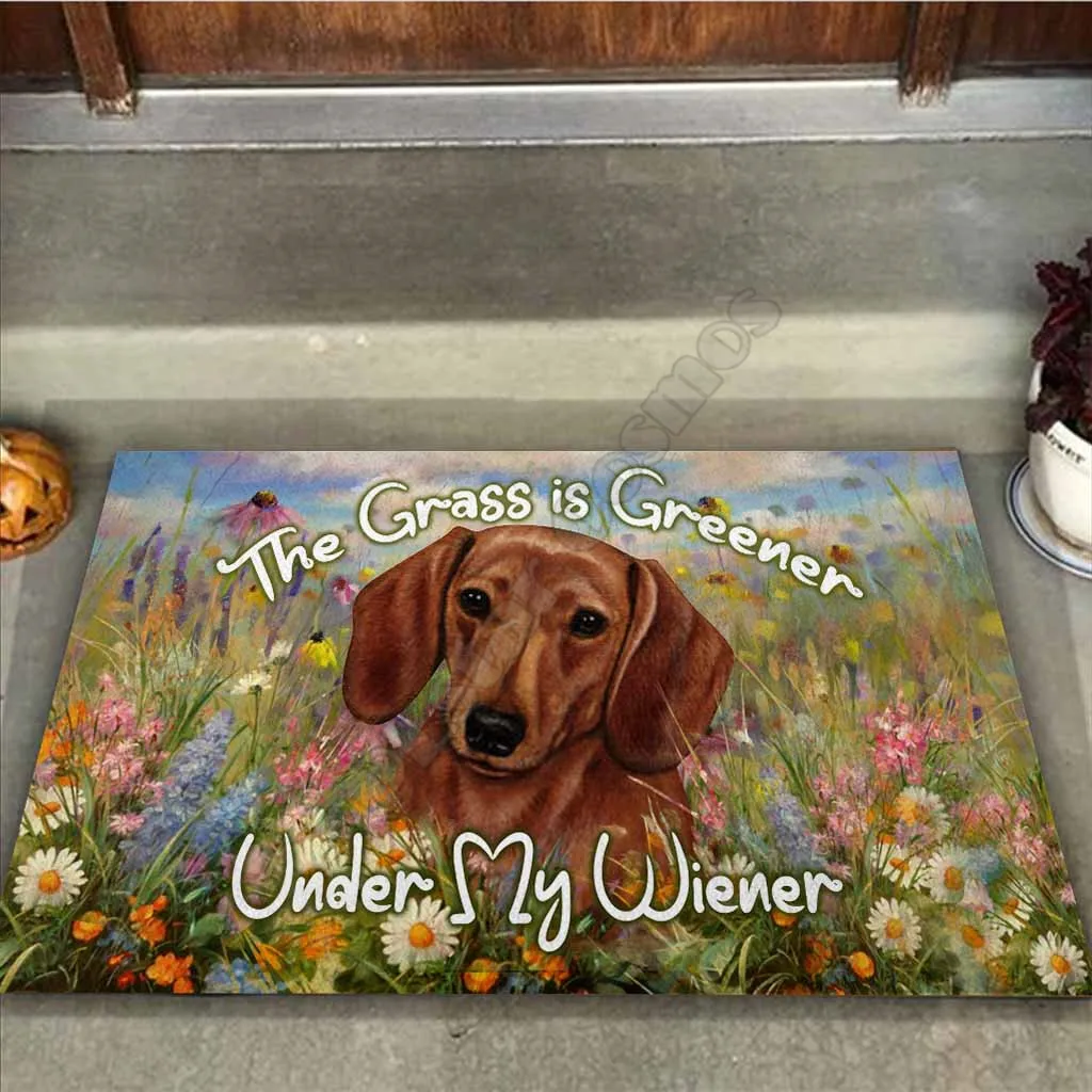 

The Grass is Greener Under My Wiener - Dachshund Doormat 3D Printed Non Slip Door Floor Mats Decor Porch Doormat Halloween Gifts