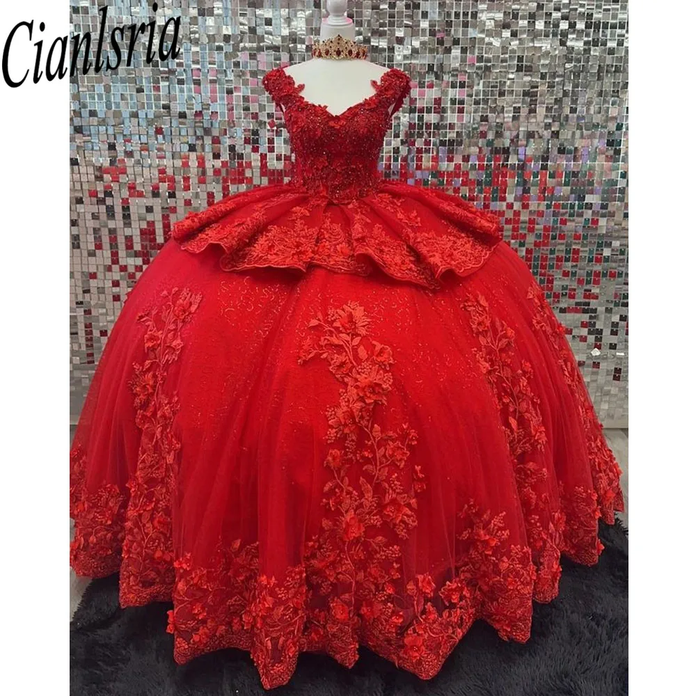 

Red Quinceanera Dresses Sweet 16 Ball Gown 2023 Off The Shoulder Lace Appliques Pageant Party Princess Lace-Up Back