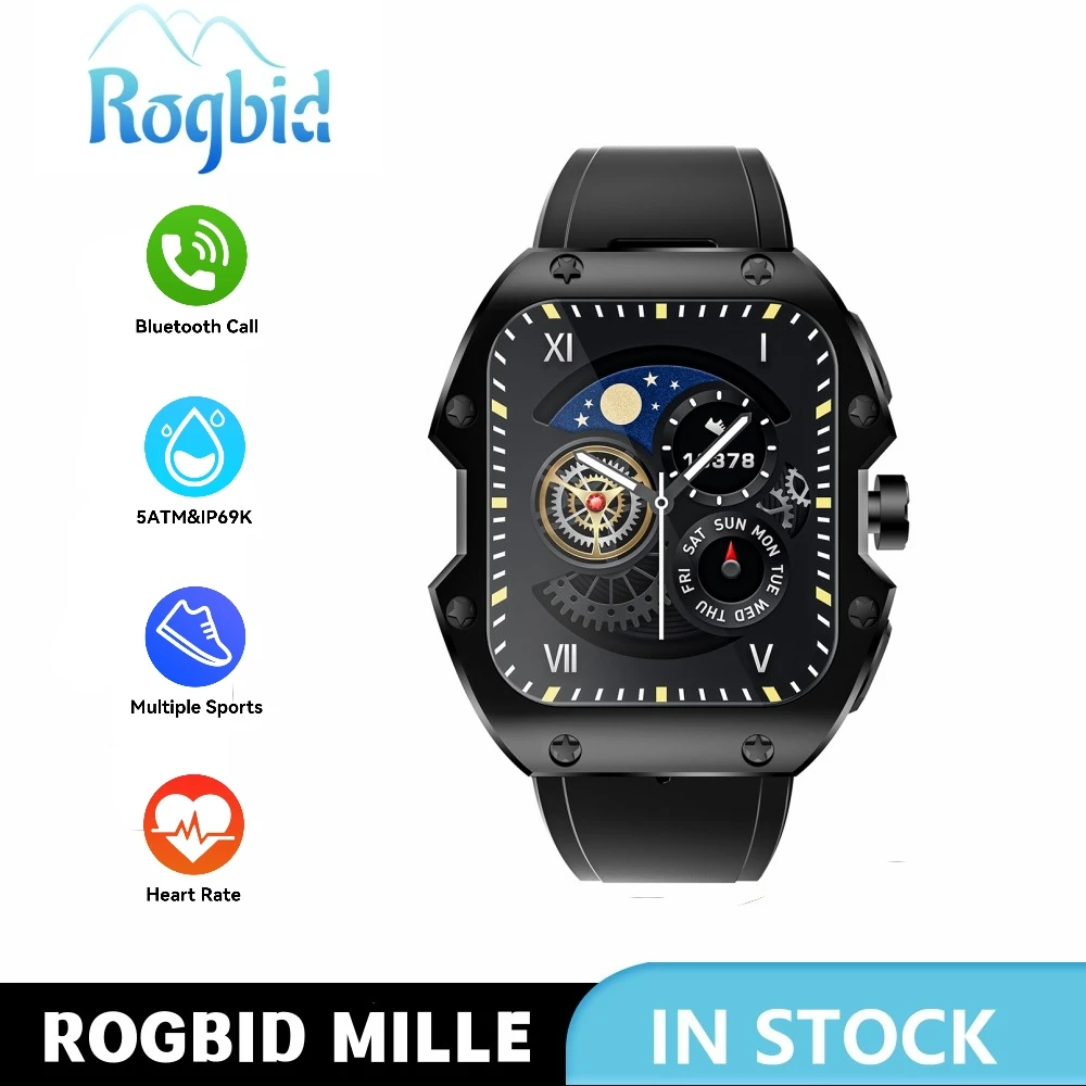 Rogbid Mille Military Smart Watch Outdoor Sports Watches Rugged 5ATM Waterproof Bluetooth Call Smartwatch Men For Xiaomi Huawei