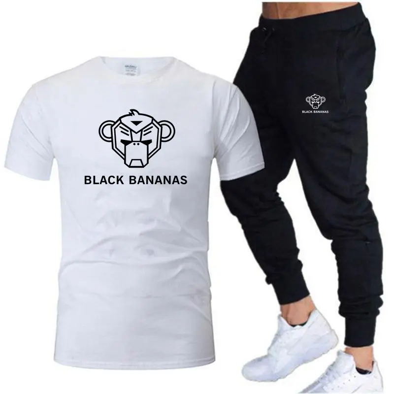Summer Casual Men's T-shirt + Pants Suit Brand Short Sleeve Set Luxury Printed Cotton Shirts Jogging Sweatpants Male Sportswear