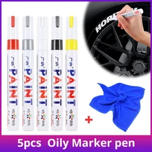 5pc Cars Wheel Tire Oily Mark Pen Waterproof Auto Rubber Tyre Paint Pen Metal Permanent Marker Graffiti Touch Up Pen Universal
