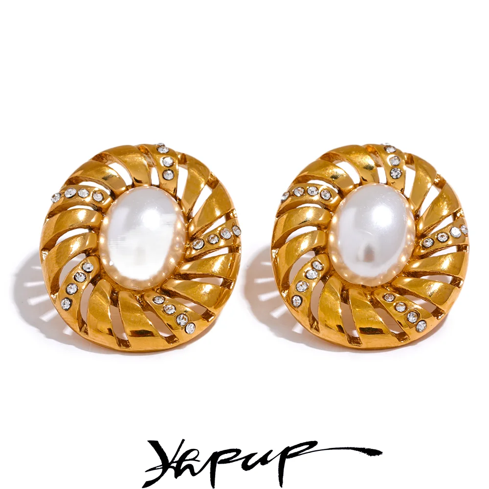 

Элегантные искусственные жемчужины Yhpup из нержавеющей стали, круглые фотообои, винтажные Французские ювелирные изделия, подарок