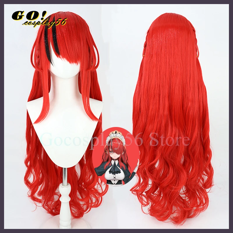 

VTuber Lain Paterson Cosplay Wig Virtual Youtuber NIJISANJI Red 90cm Long Curly Synthetic Hair Idol Bunny Girls Maid Headwear