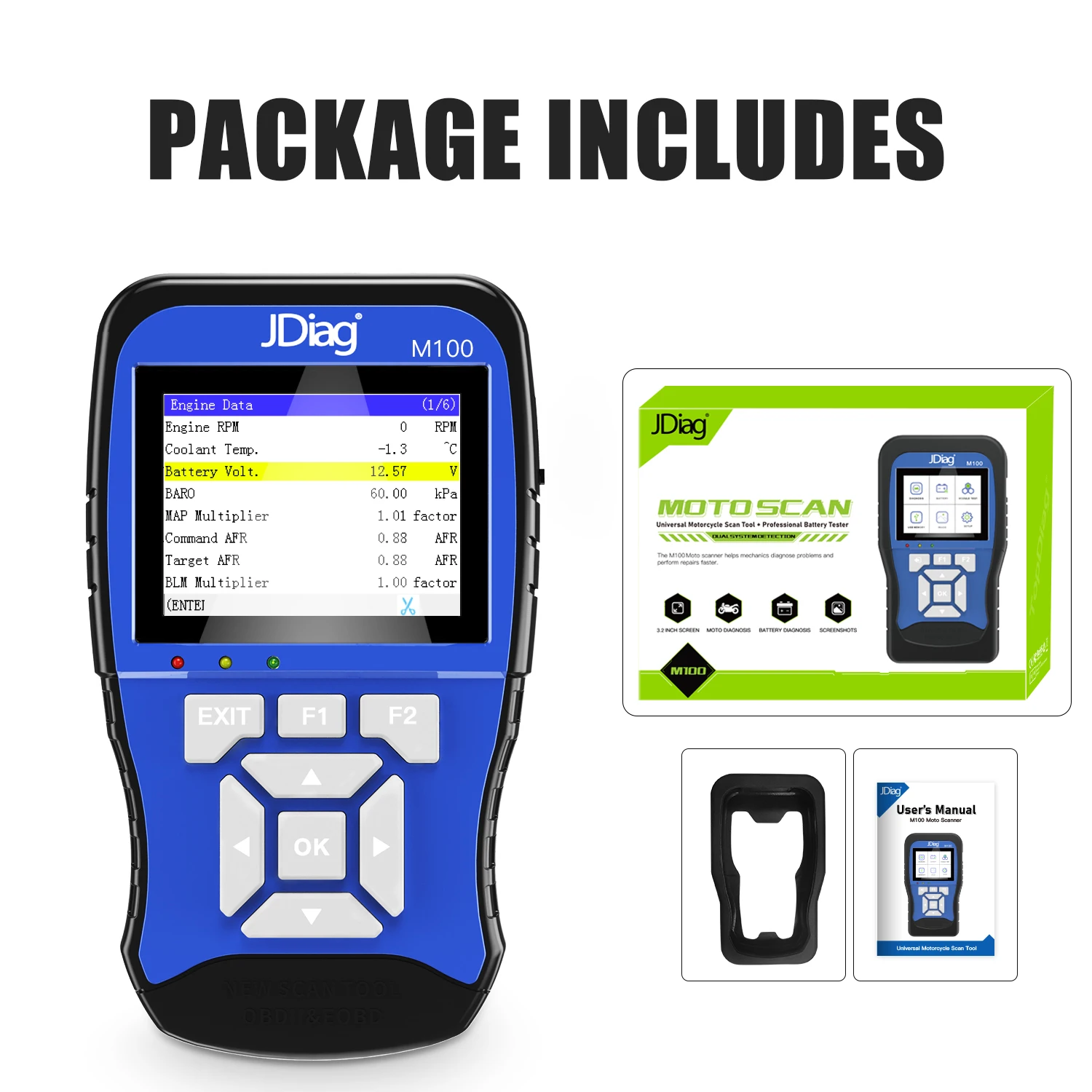 Сканер JDiag M100 2 в 1 для мотоциклов Тестер Аккумуляторов инструмент диагностики