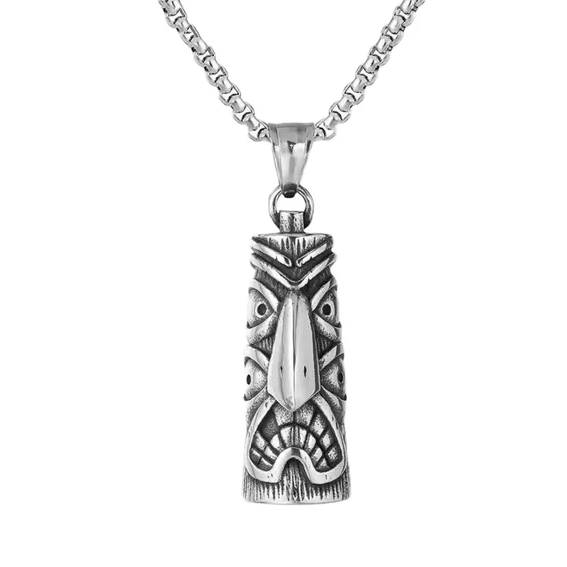 

Fashion Easter Island Stone Statue Pendant Men's Personality Street Indian style Niche Design Alloy Silver Necklace Female