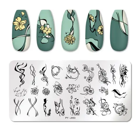 Шаблоны для дизайна ногтей штамповочные пластины дизайн цветок животные стекло Температура кружева штамп шаблоны пластины Изображение