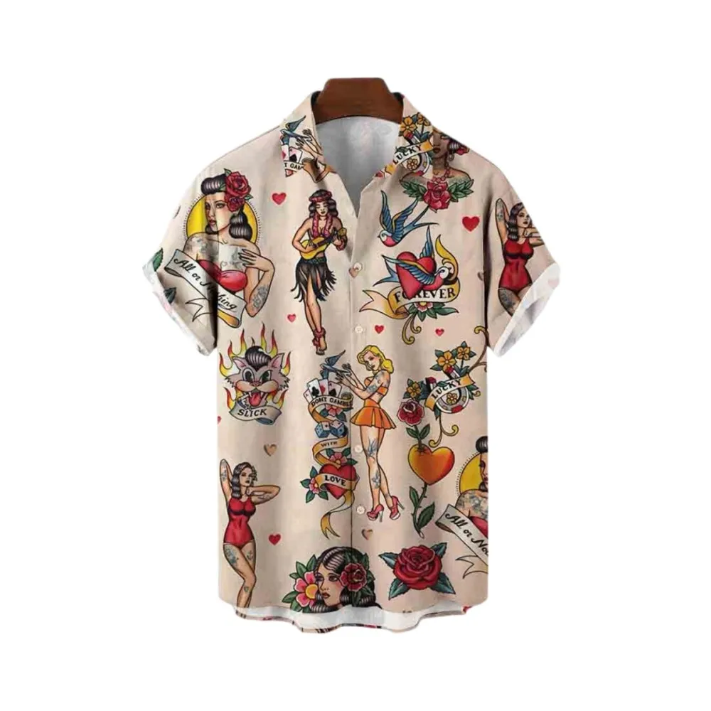 

2023 Summer Hawaiian Shirts Retro Men's Fashion Mermaid 3d Casual Short Sleeve Loose Breathable Top Camisa Floral Masculina
