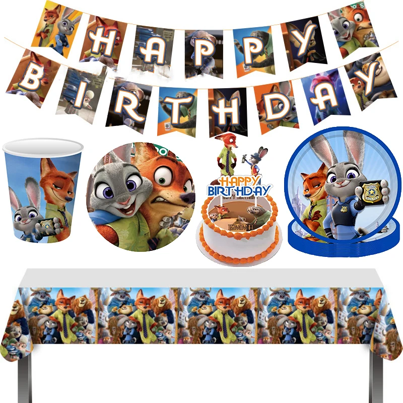 

Disney Zootopia 2 Theme Birthday Party Decoration Zootropolis Paper Cup Plate Banner Cake Topper Baby Shower Balloon Kids Favors