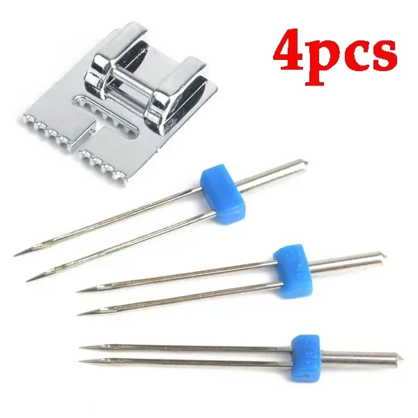 

4pcs/set Double Twin Needles Wrinkled Sewing Presser Foot for Sewing Machine Size 2/90 3/90 4/90 multifuctional fittings