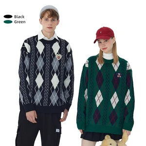 Свитер мужской вязаный в стиле Харадзюку, модная клетчатая одежда для пар, цветные контрастные Джемперы в стиле унисекс, пуловер