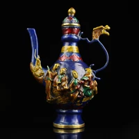 7 tibetan temple collection old bronze cloisonne enamel the eight immortals flagon teapot kettle office ornament town house