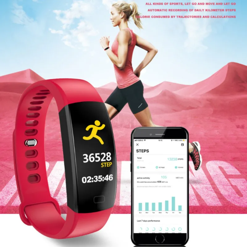 

Fitness Tracker Smart Bracelet IP68 Waterproof Heart Rate Blood Pressure Sleep Monitor Pedometer Smart Wristband for Android IOS