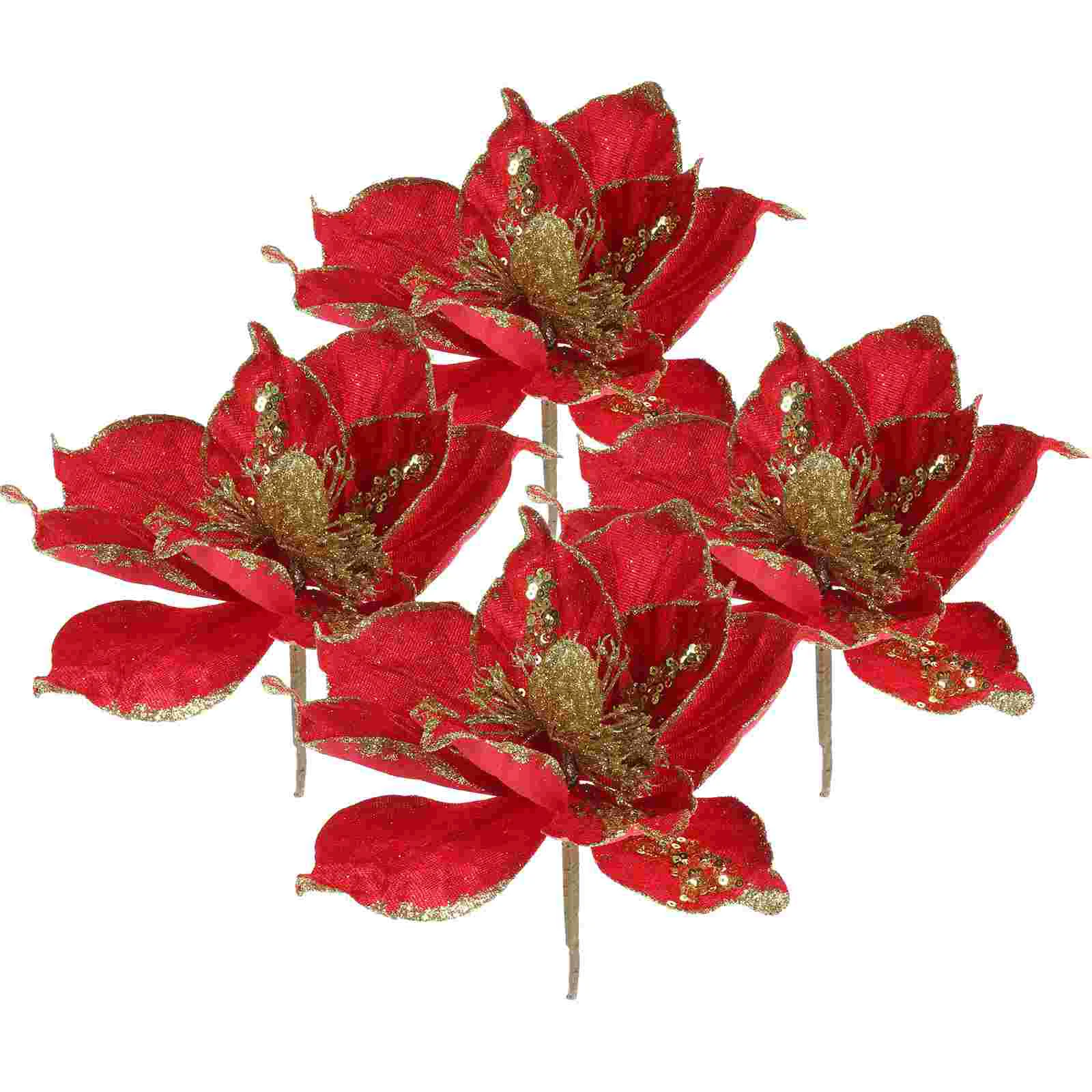 

4 Pcs Decor Christmas Decorations Poinsettia Flower Fake Decorate Xmas Cloth Artificial Flowers