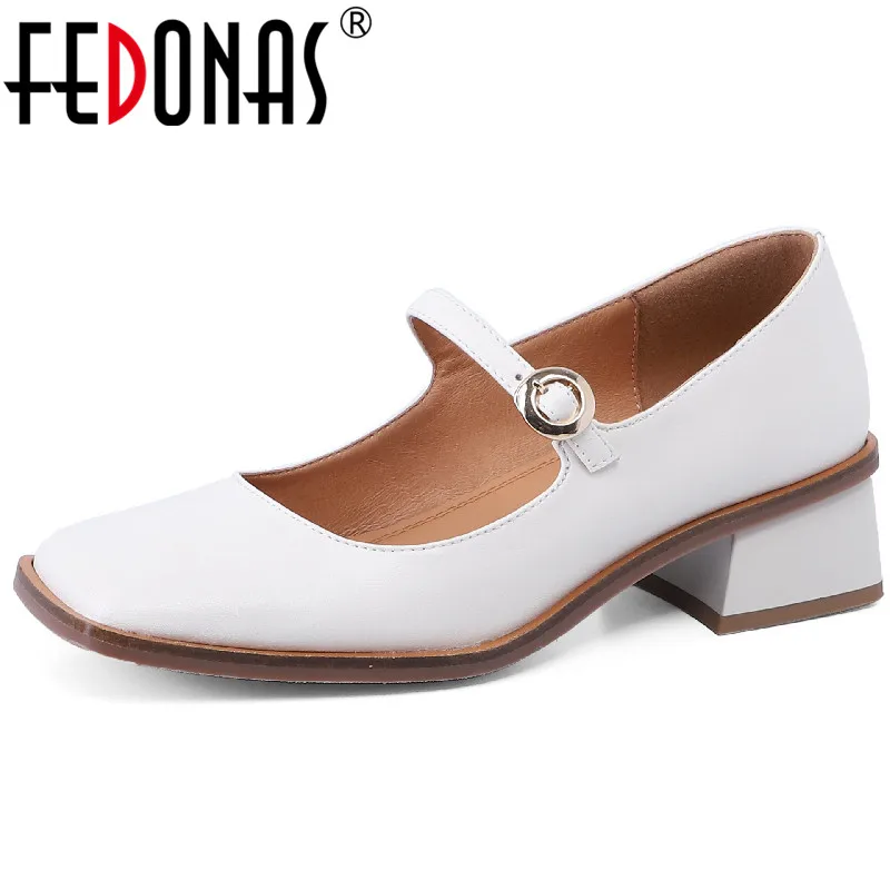 

Женские туфли-лодочки Mary jane FEDONAS, офисные туфли из натуральной кожи на толстом каблуке с квадратным носком, винтажные туфли на весну-лето