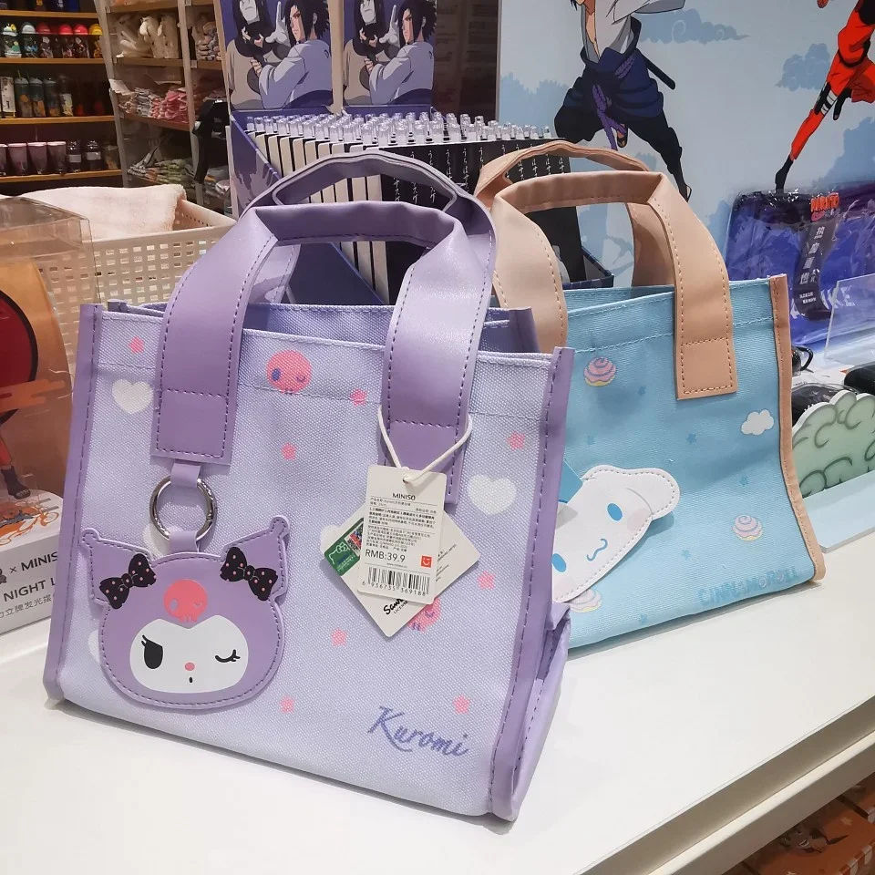 Kawaii Sanrio Bento сумка Cinnamoroll Kuromi Mymelody холст ПУ квадратный Портативный Ланч-бокс