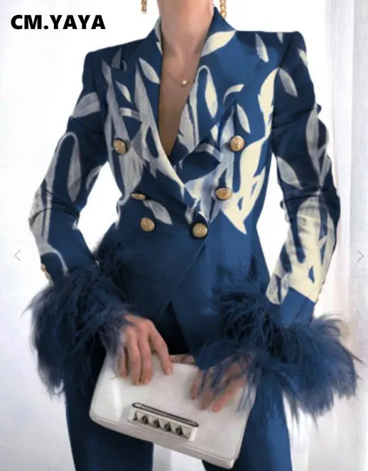 

Женский двубортный Блейзер CM.YAYA, винтажный блейзер с длинным рукавом и отложным воротником, Осень-зима 2022
