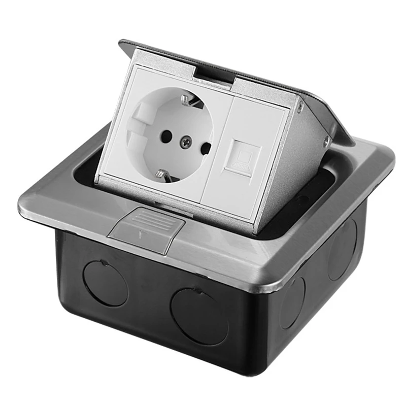 

General Purpose -Up Floor Box EU 2 Pin With PC Socket Aluminum Floor Socket, EU Plug