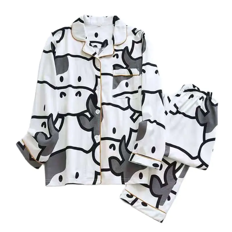 

2021 New Cow Couple Clothes Cotton Pijama Cute Ensemble Pyjama Outfits Women Pants Conjuntos Mujer Femme Pajama Sets Feminino