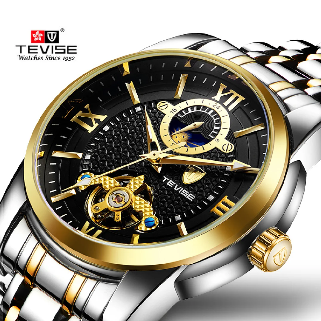 

Tevise Luxury Fashion Brand Mechanical Watch Man Automatic Moon phase Gold Watches Casual Waterproof Clock Masculino Relogio