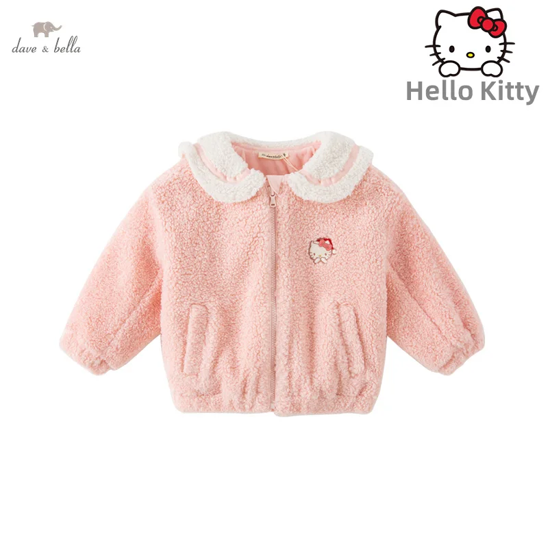 

Hello Kitty Dave Bella 2022 Winter Girls Cardigan Coat Kawaii Pink Jacket Warm Zipper Cute Children Outerwear DB4223651