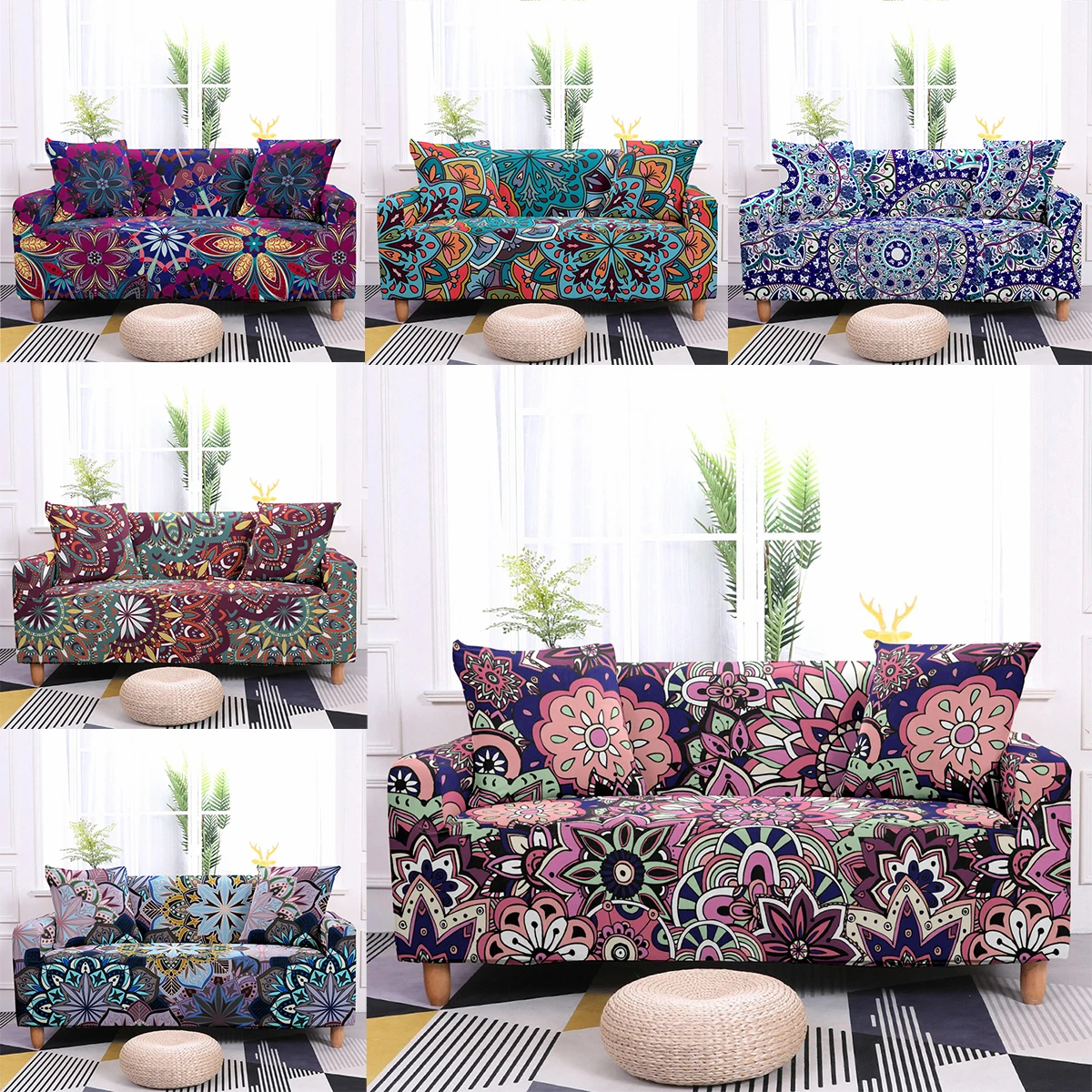 

Mandala Sofa Cover Flower Pinted Couch Cover Stretch Sofa Slipcover L Shape Section Corner Sofas Furniture Protector