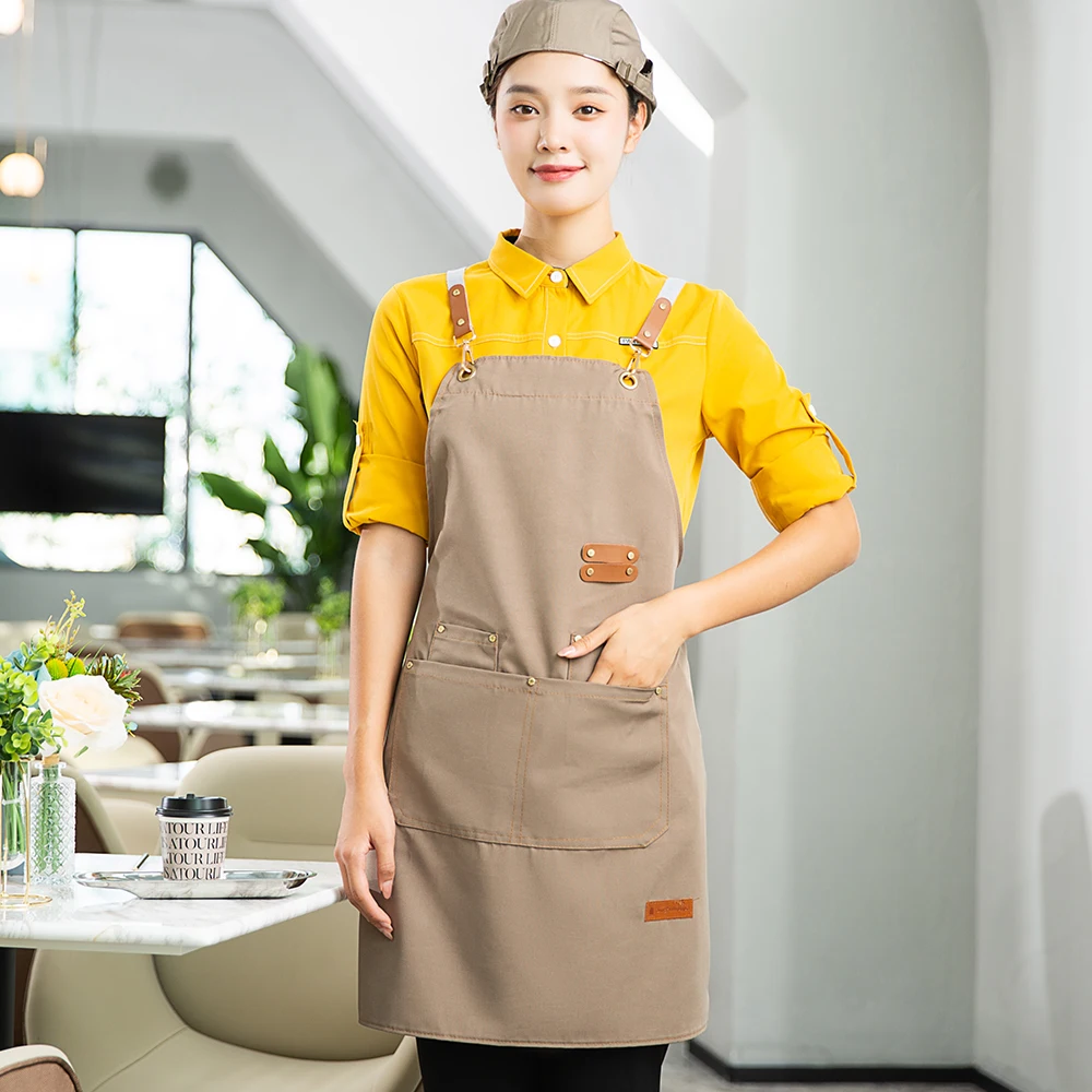 

Пользовательская вышивка с принтом логотипа для мужчин и женщин, кухонный шеф-повар, карманы для выпечки, униформа для взрослых, ресторана, водонепроницаемый фартук для ногтей