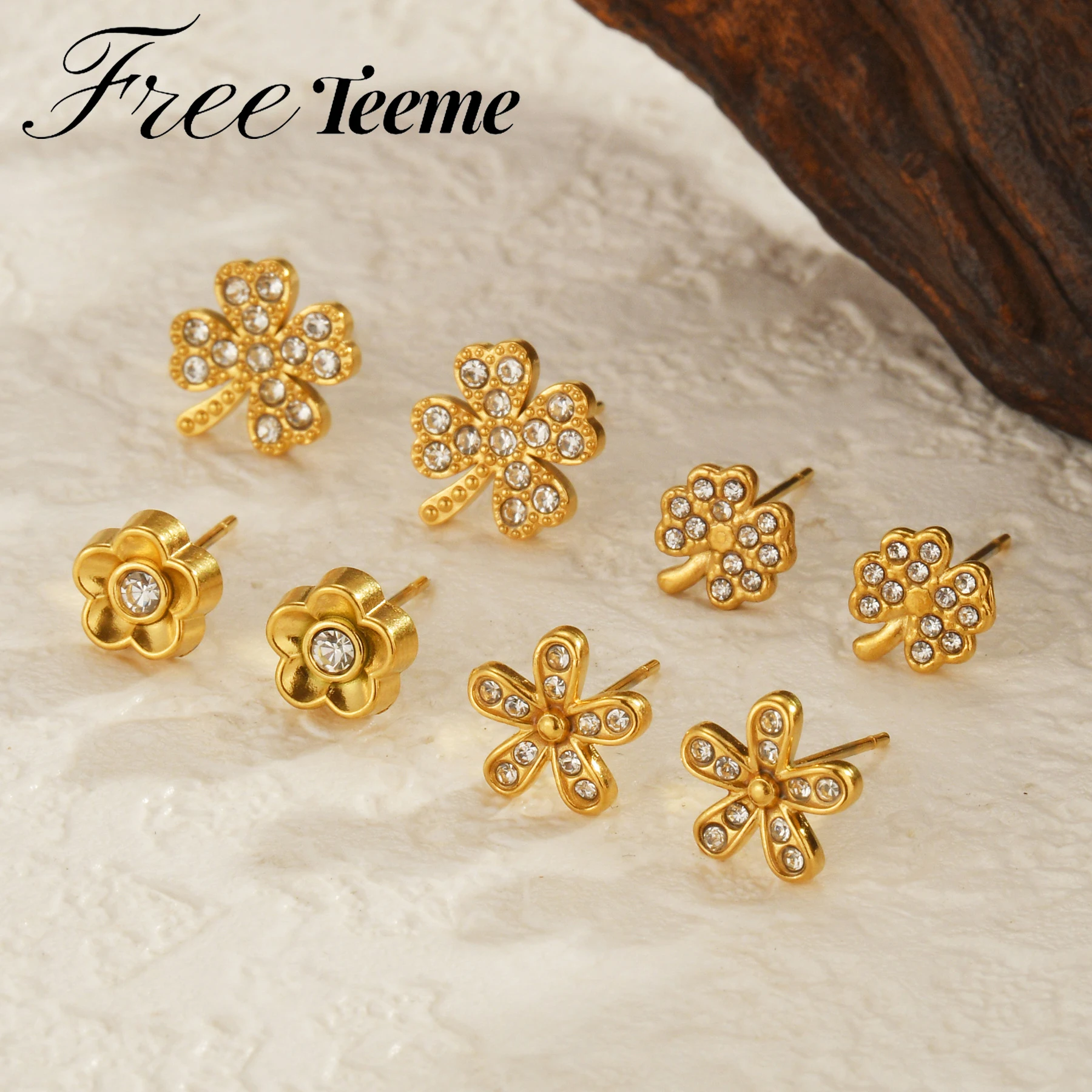 Freeteeme несколько стилей серьги-гвоздики для женщин золотого цвета из нержавеющей