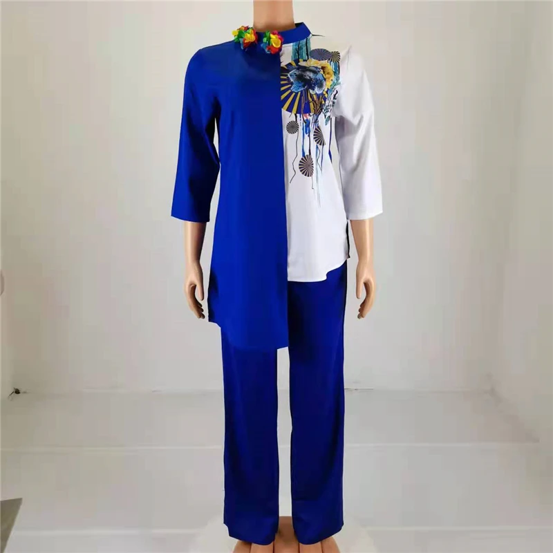 

Комплект из двух предметов африканская одежда африканские новые Дашики модный костюм с цветами топ и брюки супер эластичные Вечерние наряд...