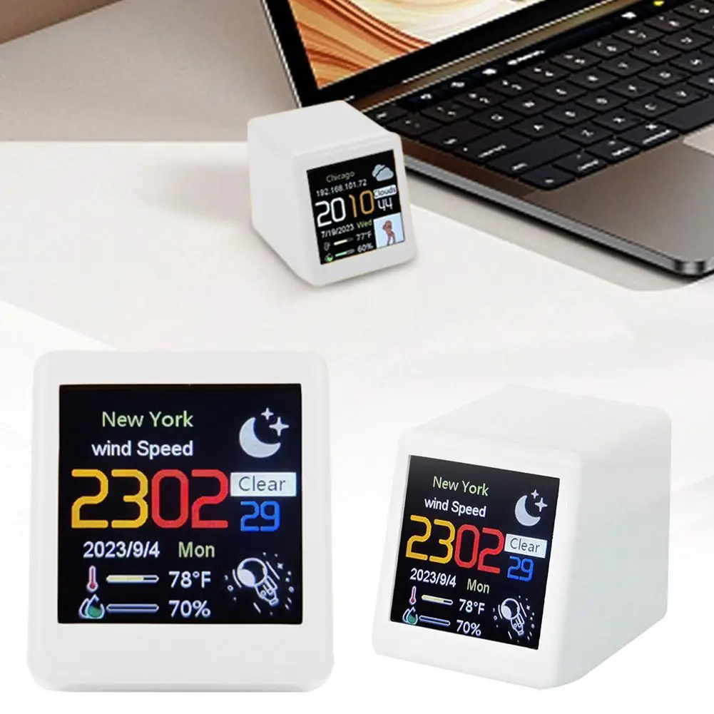 

Mini Smart Smart Desktop Clock Humidity Temperature Electronic Smart City Date Clock Wind Animation Display Time Decor Spee P1X4