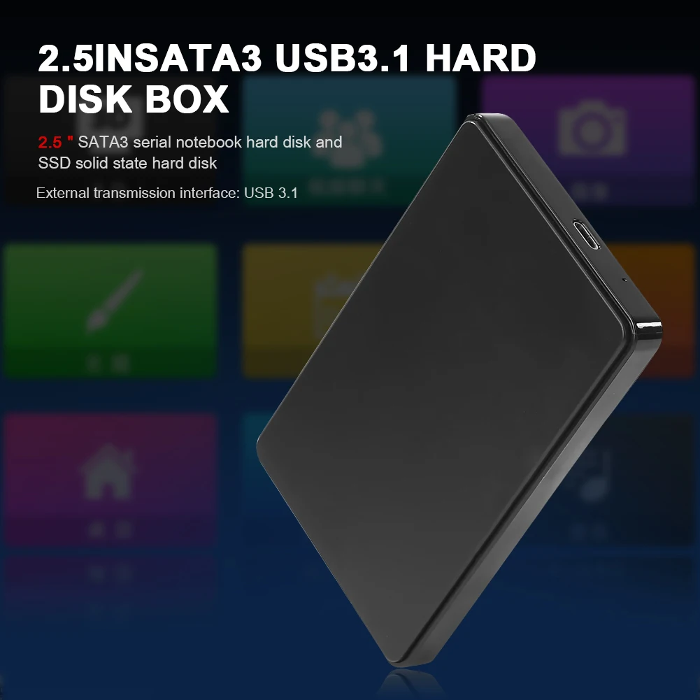 

USB3.1 Hard Drive Enclosure with USB3.0 To Type-C Cable 2.5in Hard Disk Box Driver-free LED Indicator for SATA 1/2/3 HDD Or SSD