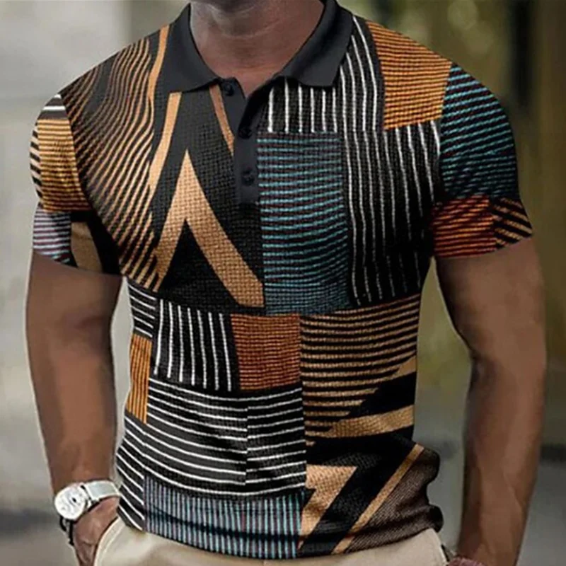 

Retro Men'S Polo Shirt 3d Geometric Stitching Printing Street Tops Tees Men Clothing Oversized-Shirts Daily Casual Short Sleeves