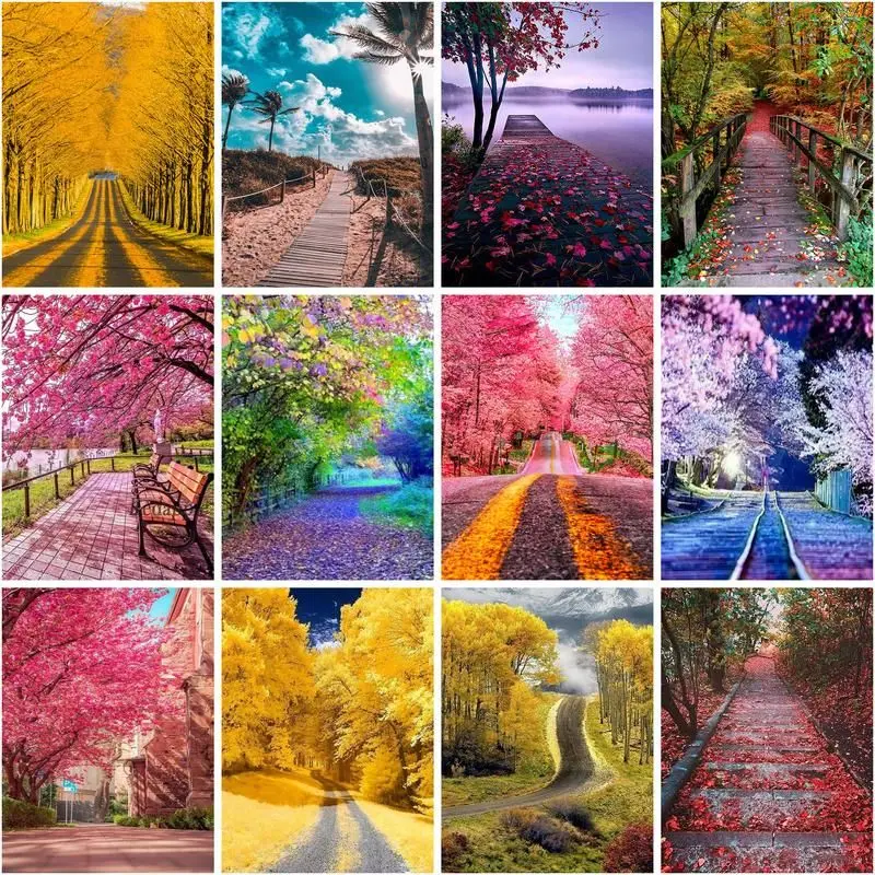 

GATYZTORY Paint By Number Street Scenery Handpainted Art Gift Diy Pictures By Numbers Color Tree Kits Drawing On Canvas Home De