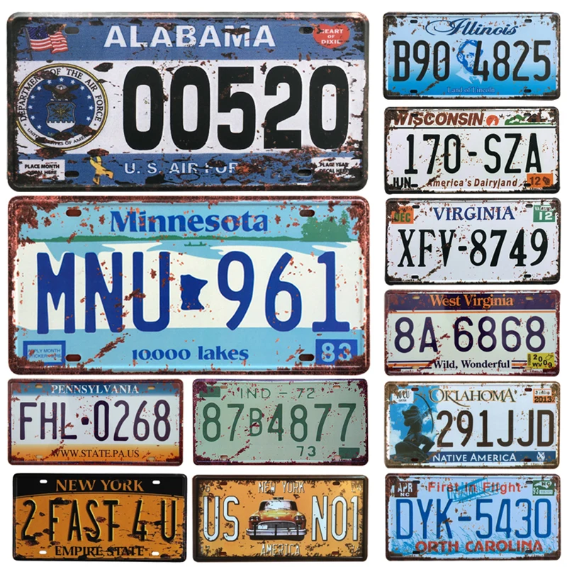 

USA New York Route 66 Car Plate License Metal Tin Sign Classic Vintage Shabby Pin Up Signs Bar Cafe Garage Wall Plaques Decor