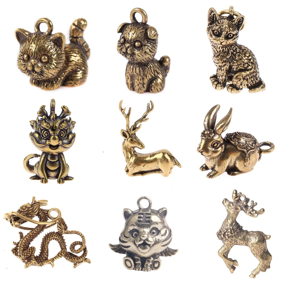 Винтажная Статуэтка из чистой меди в виде кошки и кролика