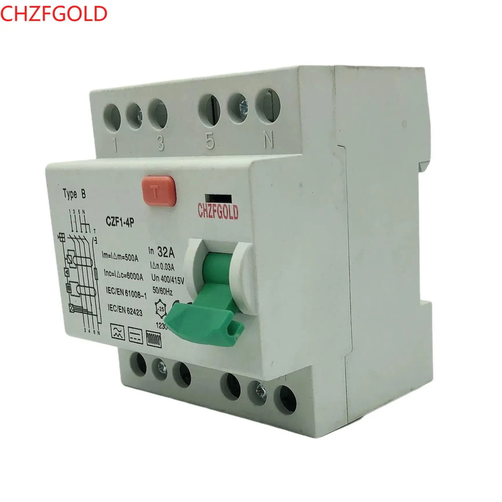 b tipo Rcd Chzfgold Rccb 400v Elcb Disjuntor Preço 4p 40a 63a 100a 30ma 300ma ac dc 10ka