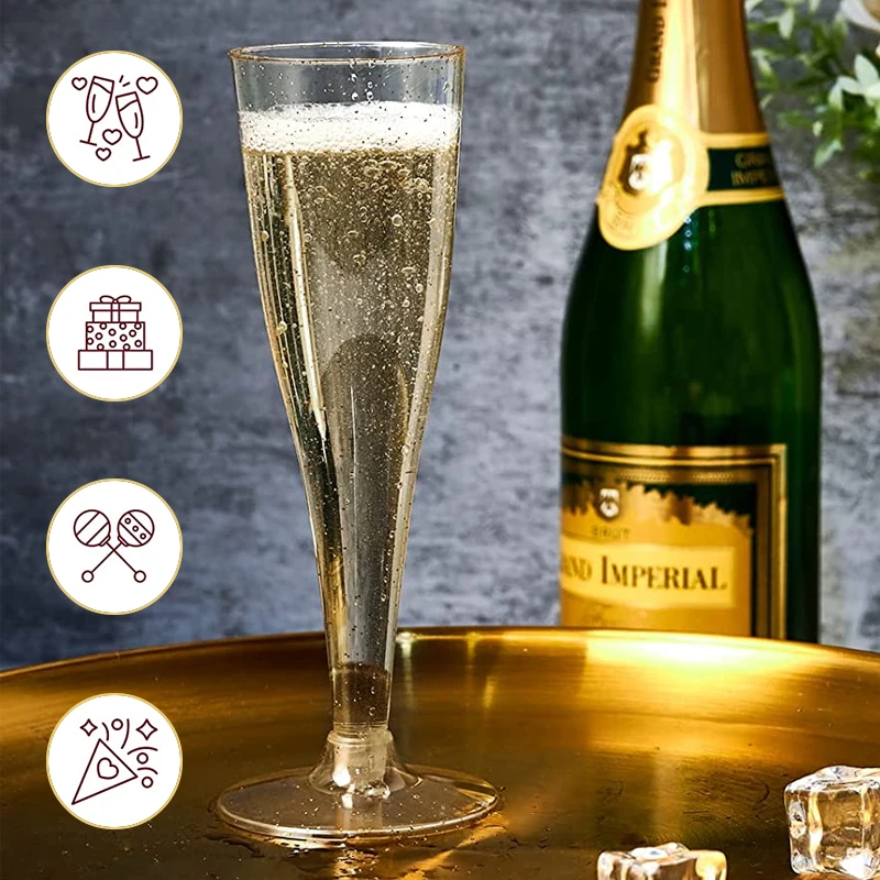 

1/6/12/30PCS Disposable Plastic Champagne Flutes Glitter Champagne Glasses 6.5OZ Red Wine Cocktail Goblet Wedding Bar Party Cup