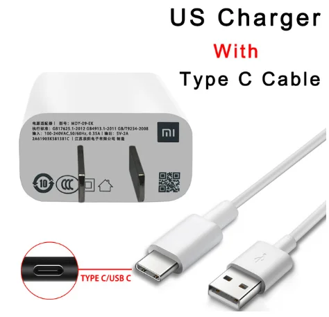 XIAOMI Power Adapter MDY-09-EK/EW EU US 80CM Micro USB / 1M Type C Data Cable Wall Charger Support All Micro USB Mobile Phones