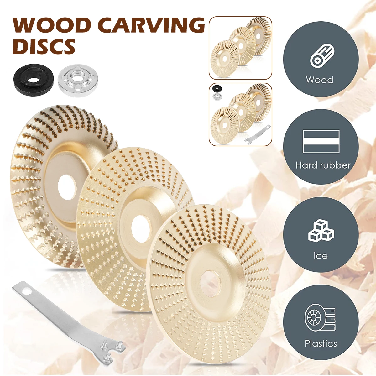 

3Pc Wood Angle Grinding Wheel Abrasive Disc Angle Grinder Tungsten Carbide Coating Bore Shaping Sanding Carving Rotary Tool