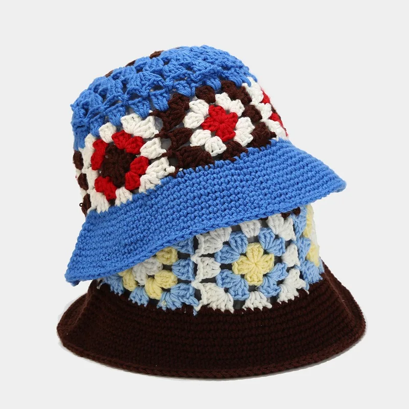 

Knitted Handmade Crochet Beach Hat Korean Bucket Hat Women Fisherman Hat Fashion Hollow Panama