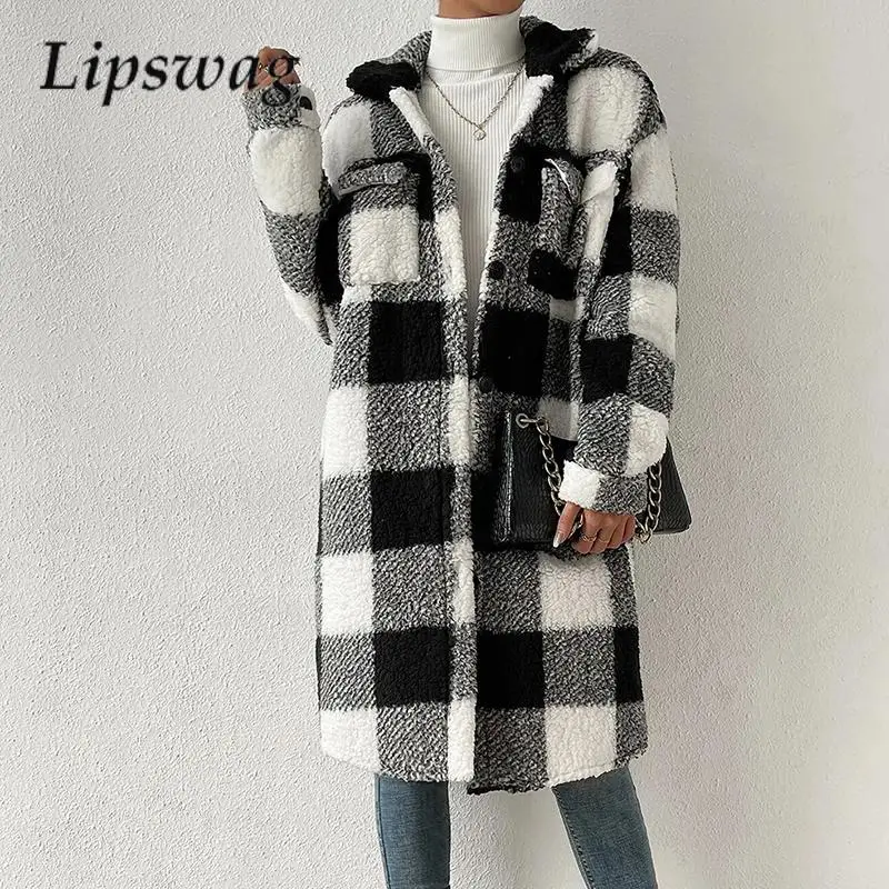 

Женское флисовое теплое однобортное пальто с отворотом осень-зима офисное модное клетчатое пальто из коровьей шерсти с длинными рукавами