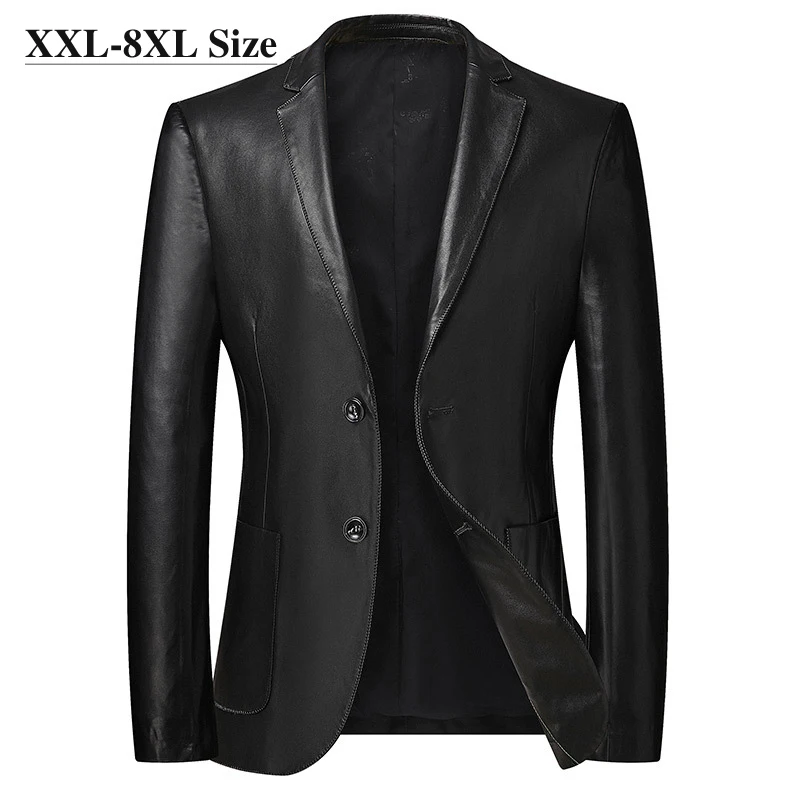 Plus Size 6XL 7XL 8XL Men's Leather Suit Jacket 2023 Autumn New Classic Black Business Casual Loose Pu Coats Male Brand