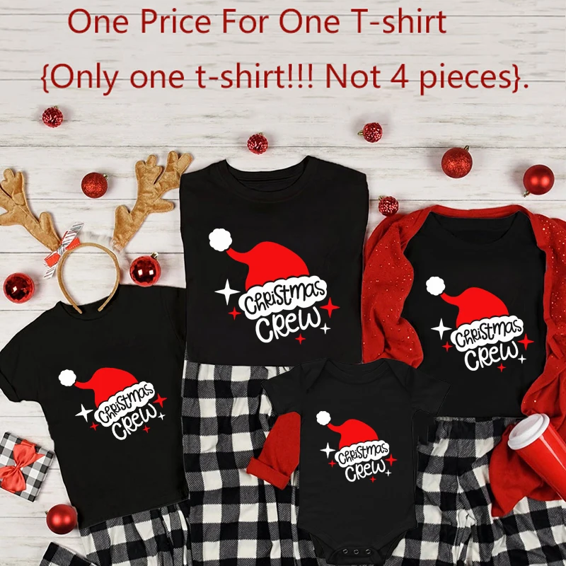 

New Christmas Crew Print Family Matching Outfits Father Mother Daughter Son T Shirt Baby Rompers Family Look Xmas Clothes