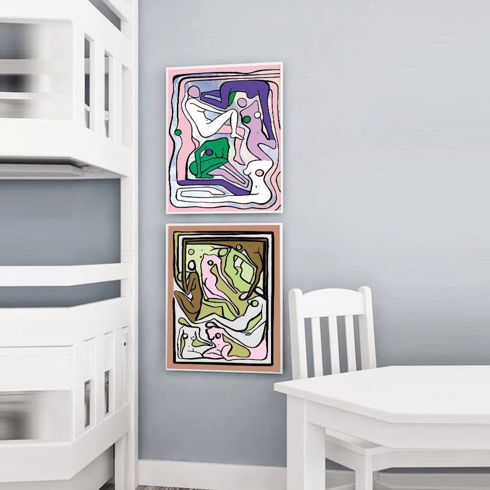 

Nordic Poster Abstract Woman Body Canvas Painting Ecstatic Nudes Art Print Lilac Green Wall Picture For Living Room Home Decor