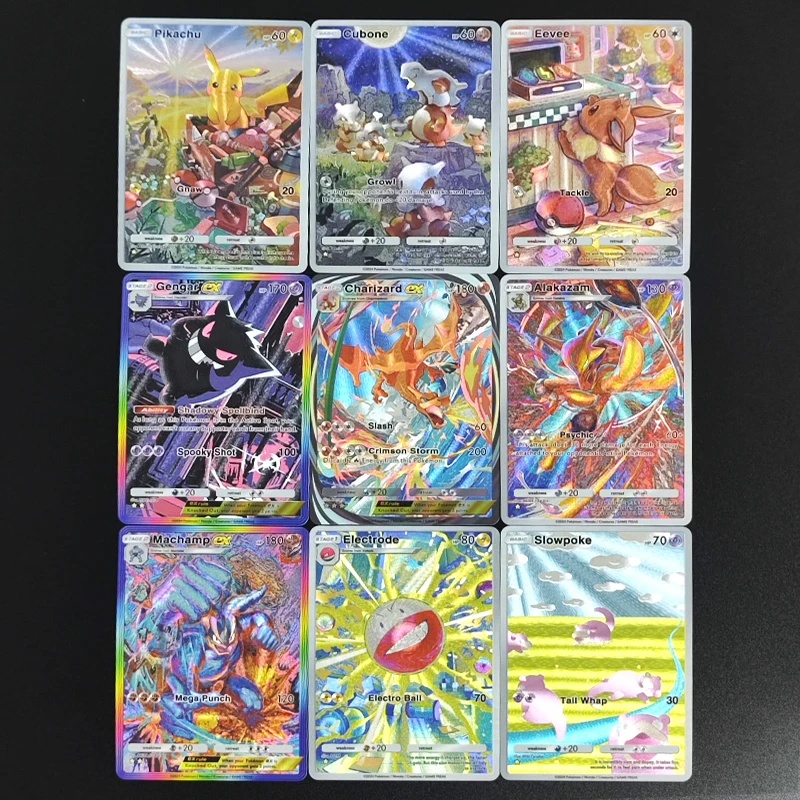 Фото 9 шт. DIY PTCG карманный английский Charizard Gengar Slowpoke Eevee Pikachu Gubone Alakazam Machamp коллекция хобби флэш-карта игрушка №1